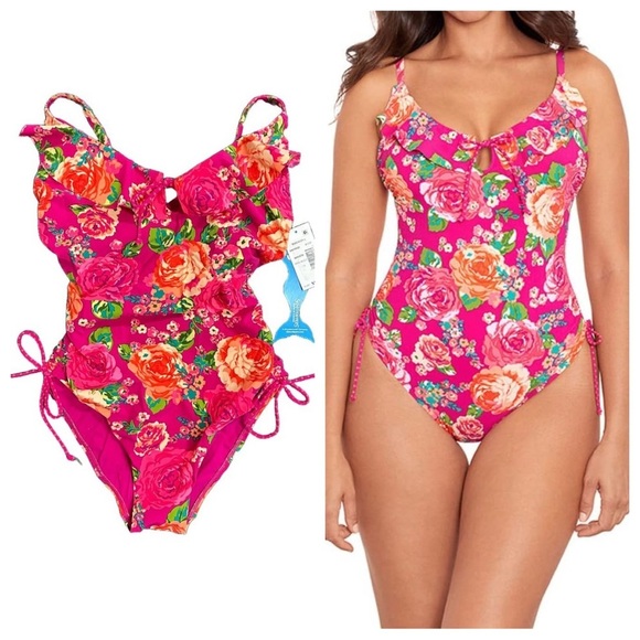 NWT Skinny Dippers Rosalina Underwire Ruffle Neckline One Piece Swimsuit Size M - Picture 1 of 9